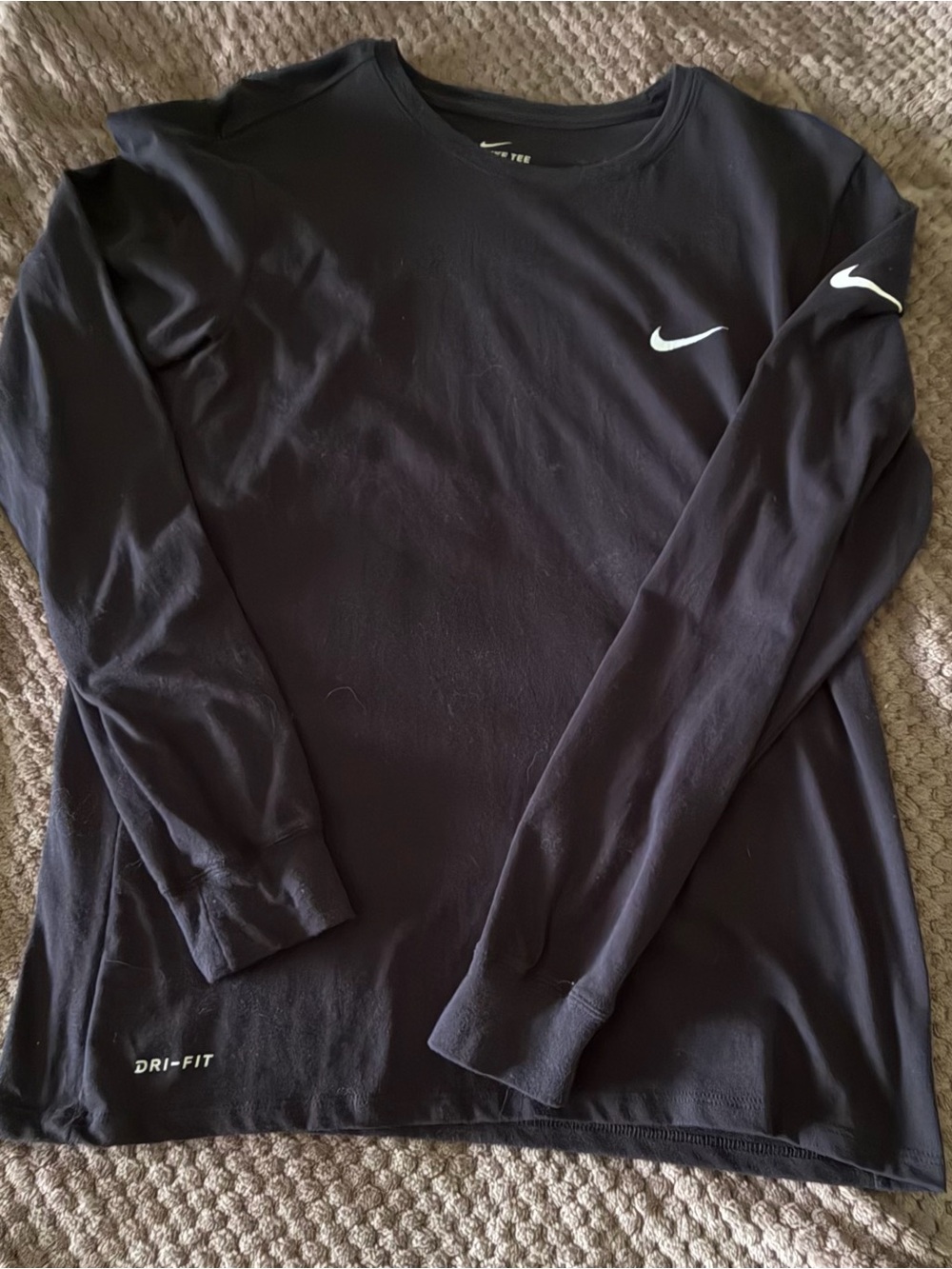 Nike Men’s Black Long Sleeve Dri-FIT Tee with White Swoosh